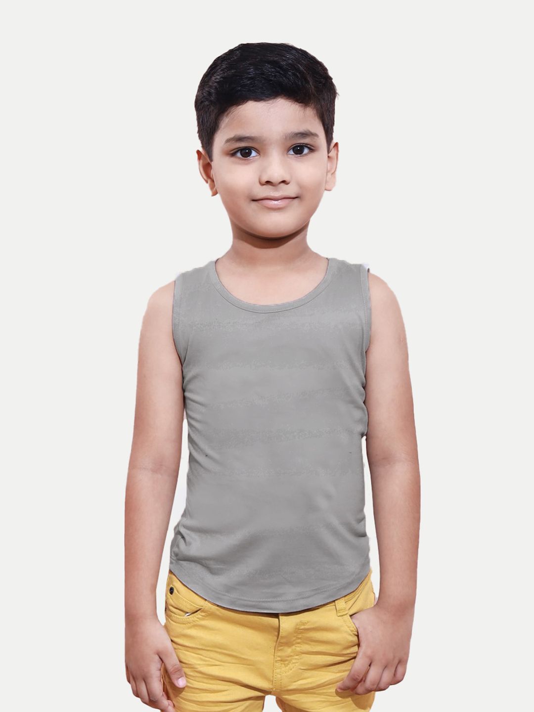 Boys Grey Solid TankTop