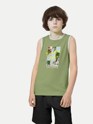 Boys Light Green Ringer Tanktop with Vacation Vibe print