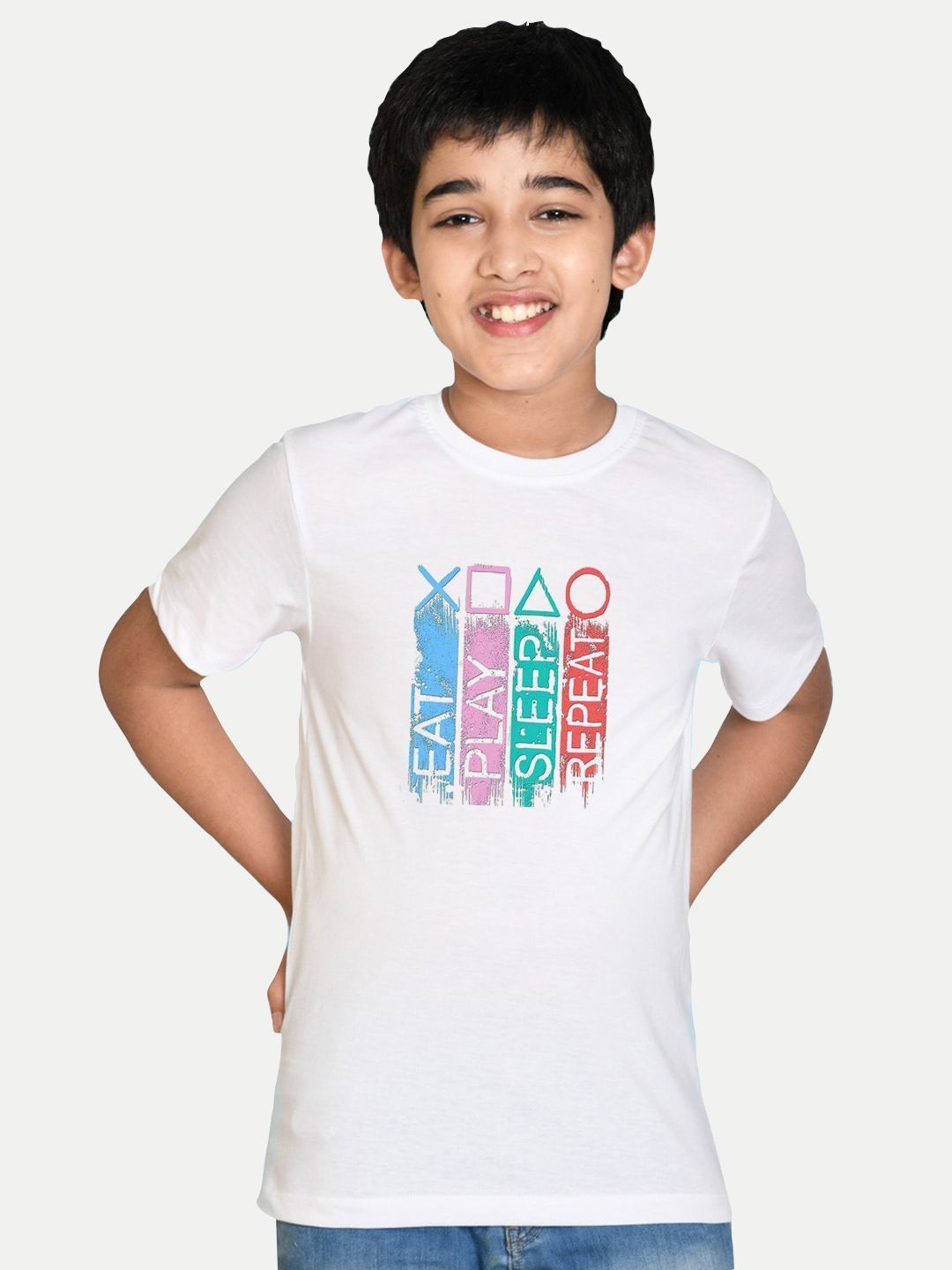 White T-Shirt with game control Print