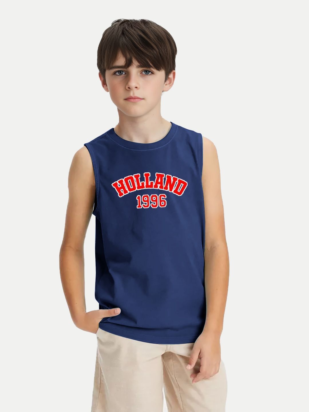 Boys Navy Solid Tanktop