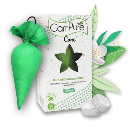 Camphor Cone (Jasmine) Pack Of 1 - Room, Car and Air Freshener & Mosquito Repellent | Kapur Cone | CamPure Cone | Jasmine cone