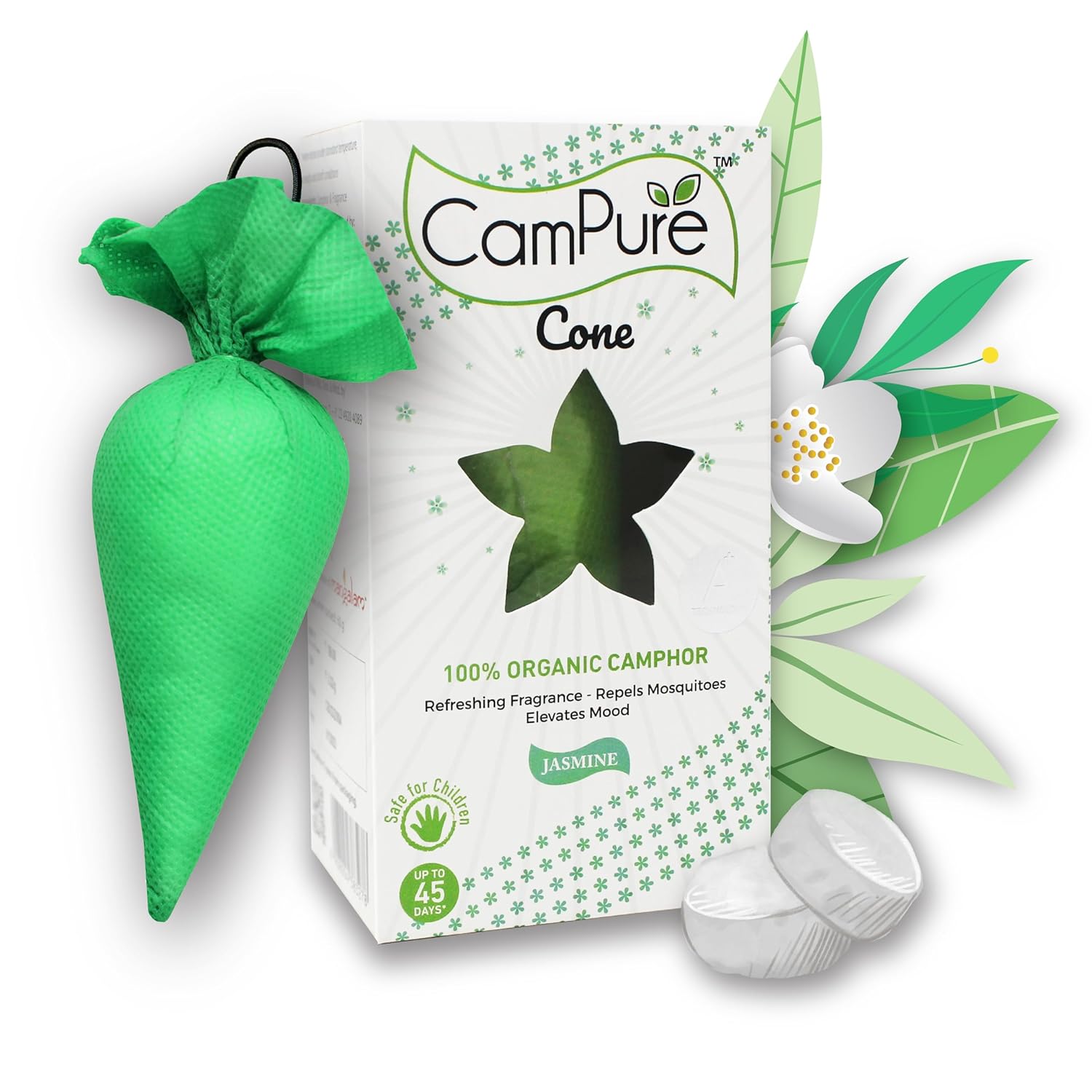 Camphor Cone (Jasmine) Pack Of 1 - Room, Car and Air Freshener & Mosquito Repellent | Kapur Cone | CamPure Cone | Jasmine cone