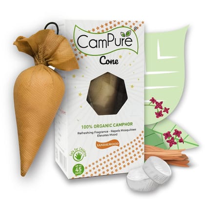 Camphor Cone (Sandal) Pack Of 1 - Room, Car and Air Freshener & Mosquito Repellent | Kapur Cone | CamPure Cone | Sandal cone