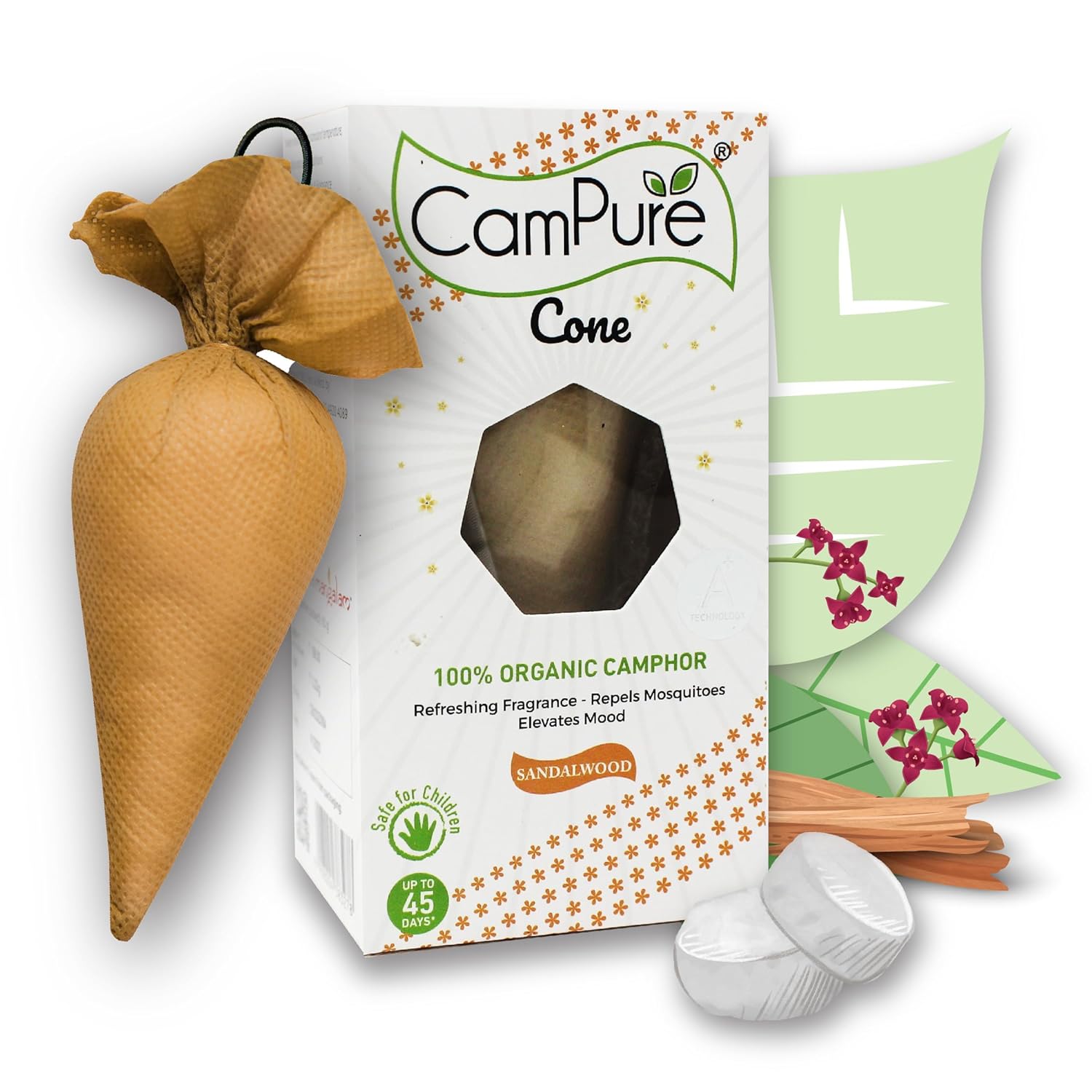 Camphor Cone (Sandal) Pack Of 1 - Room, Car and Air Freshener & Mosquito Repellent | Kapur Cone | CamPure Cone | Sandal cone