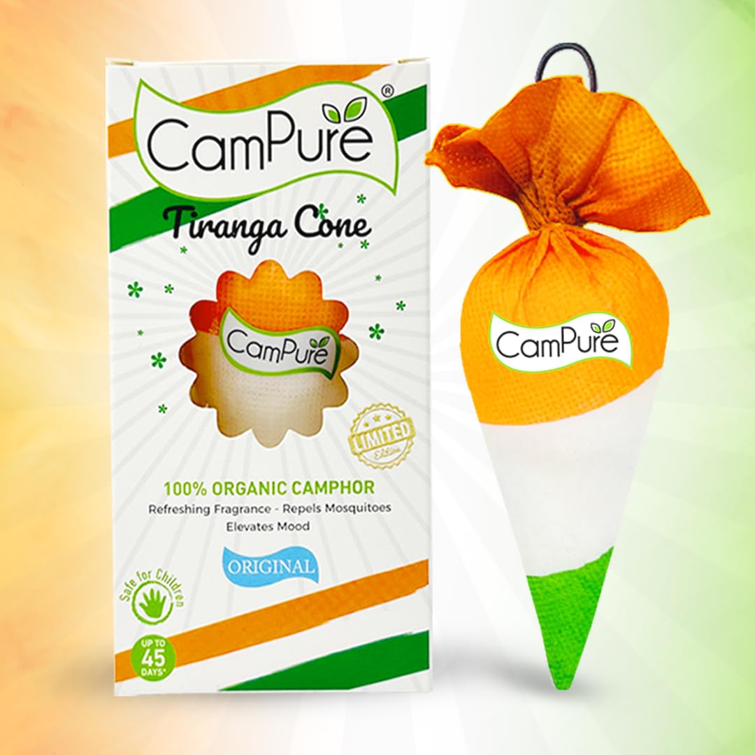 Camphor Cone (Tiranga) Pack Of 1 - Room, Car and Air Freshener & Mosquito Repellent | Kapur Cone | CamPure Cone | Tiranga cone