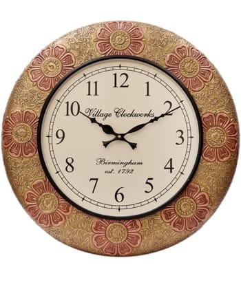 Nikhil Art Wood Numeric Number Wall Analog Clock Antique Hand Painted Clock For Bedroom Living Room Home And Office