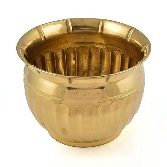 Brass Planters for Indoor Plants - Antiqued Brass Vase Metal Planters for Living Room - Golden Pots for Indoor Plants - Design with Curved Base Accent Home Decorative (6.9" D X 5.6" H Inches)