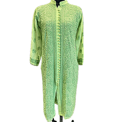 Veersons Chikankari Hand-Embroidered Front and Back Georgette Lucknowi Chikankari Kurti