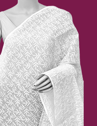 Hand-embroidered in white Lucknowi Chikankari dupatta Kota Doria cotton fabric.