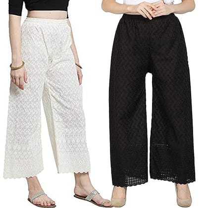 Heavy Chicken Work Embroidery Palazzo Combo Set of 2 Pcs (Black,White)