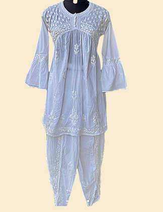 Lucknowi Rayon Chikankari white Kurta Set