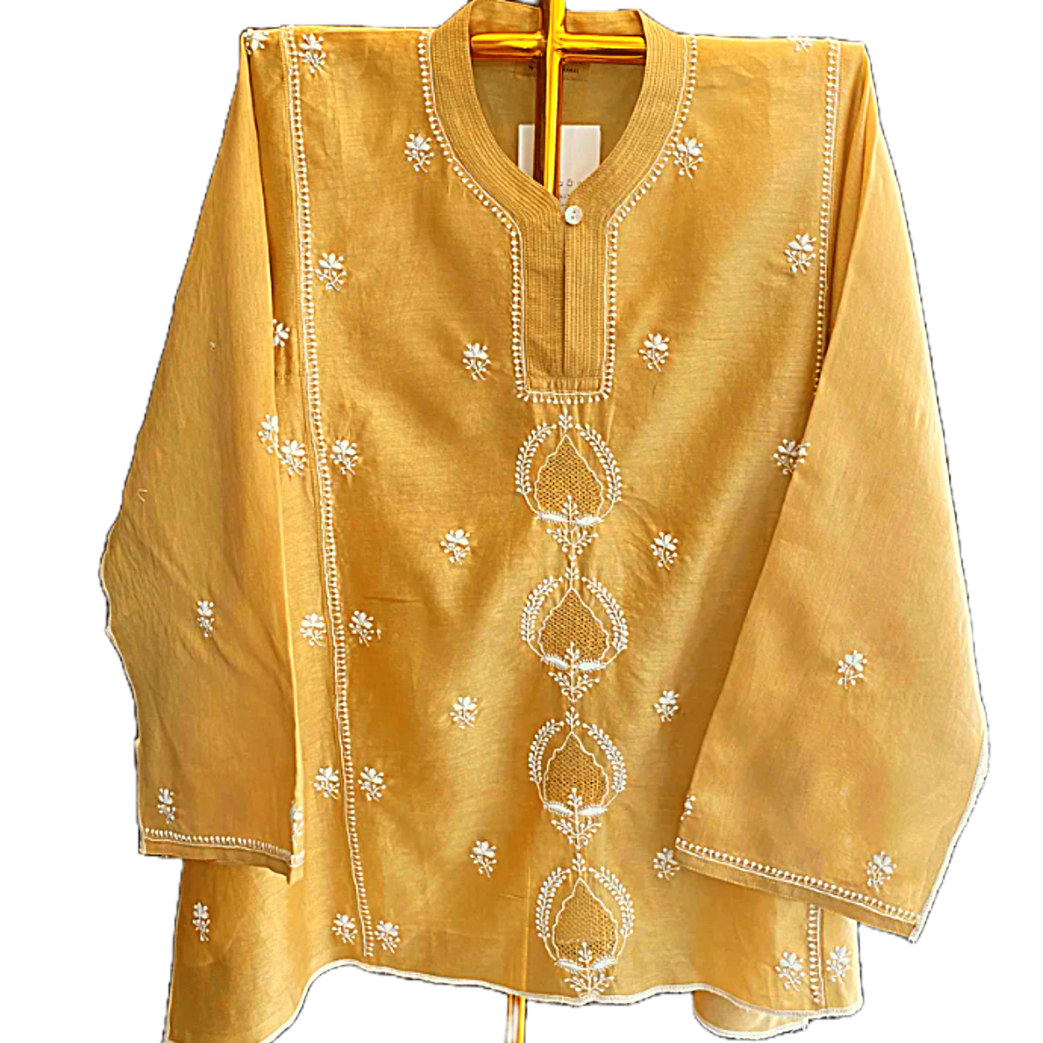 Golden Yellow Top Chikankari Embroidered Kurti