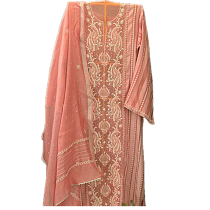 Semi Stitched Onion Pink Chikankari Suit Set