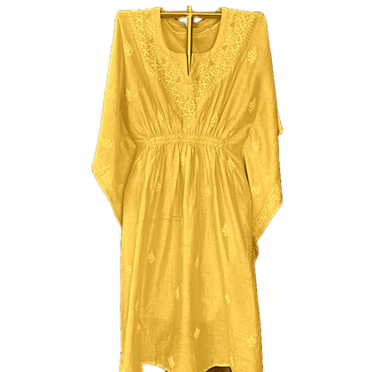 Mustard Yellow Chikankari Kaftan Kurta  Cotton