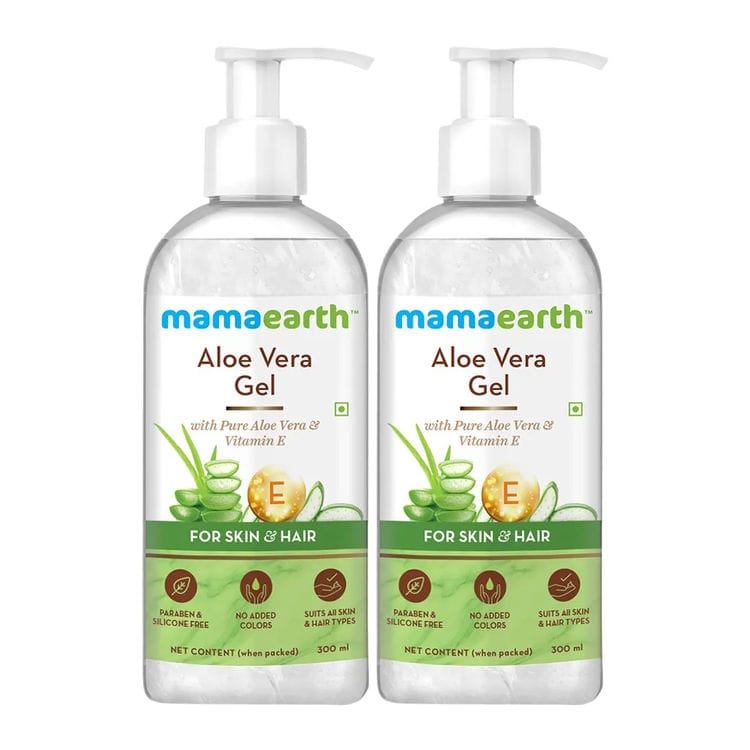 Mamaearth Aloe Vera Gel With Pure Aloe Vera & Vitamin E For Skin and Hair (300ml each) Pack of 2