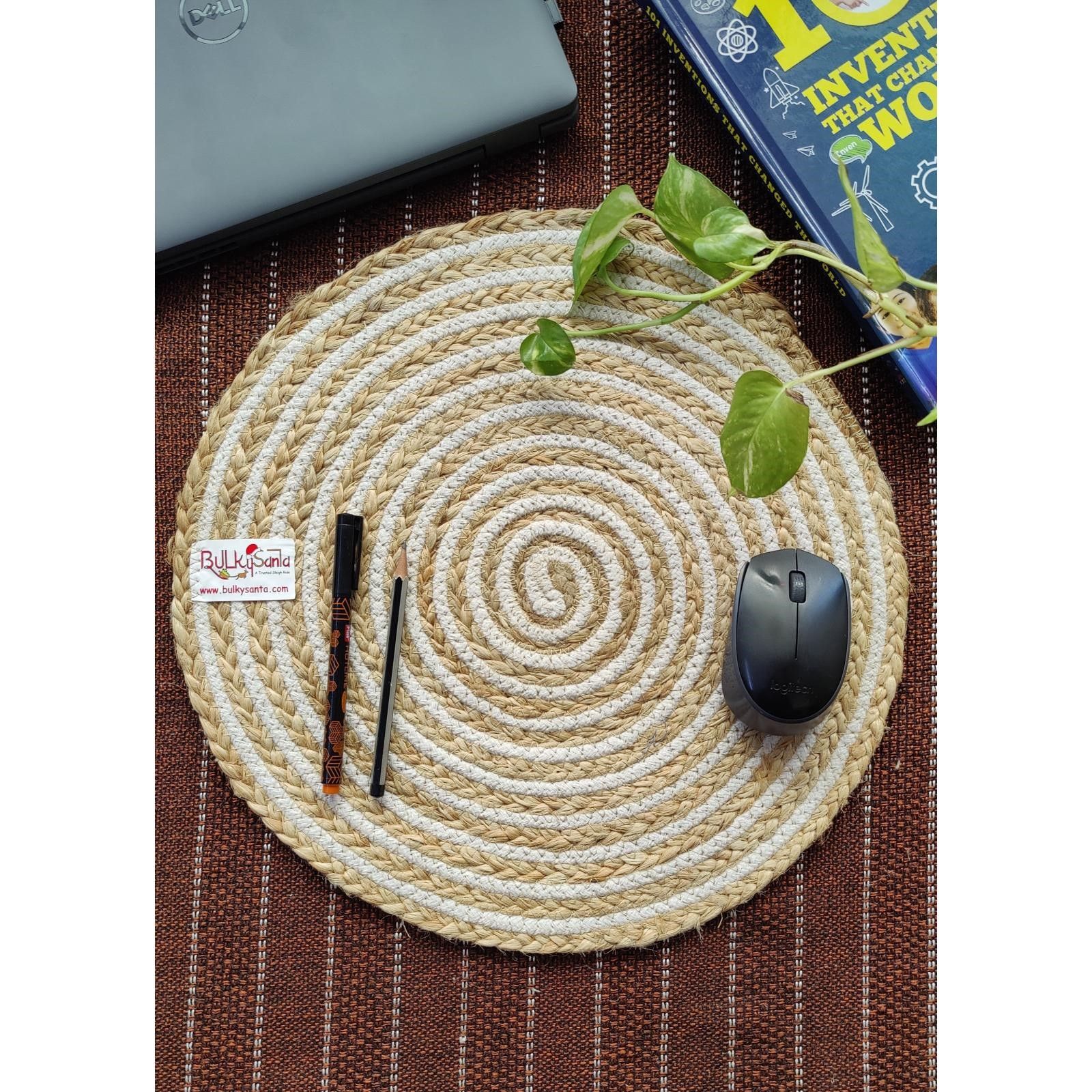 Bulkysanta Cotton Placement mats| Heat-Resistant | Handicraft | Reversible | Washable | Size - 38 cm / 15" (Cotton&Jute) (Pack of 3)