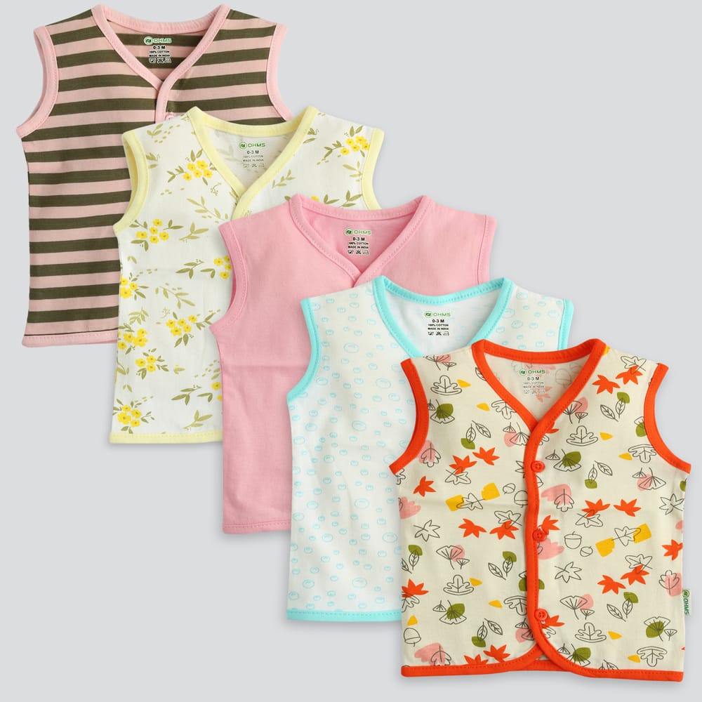 OHMS Vest For Baby Boys & Baby Girls Pure Cotton (Multicolor Pack of 5)