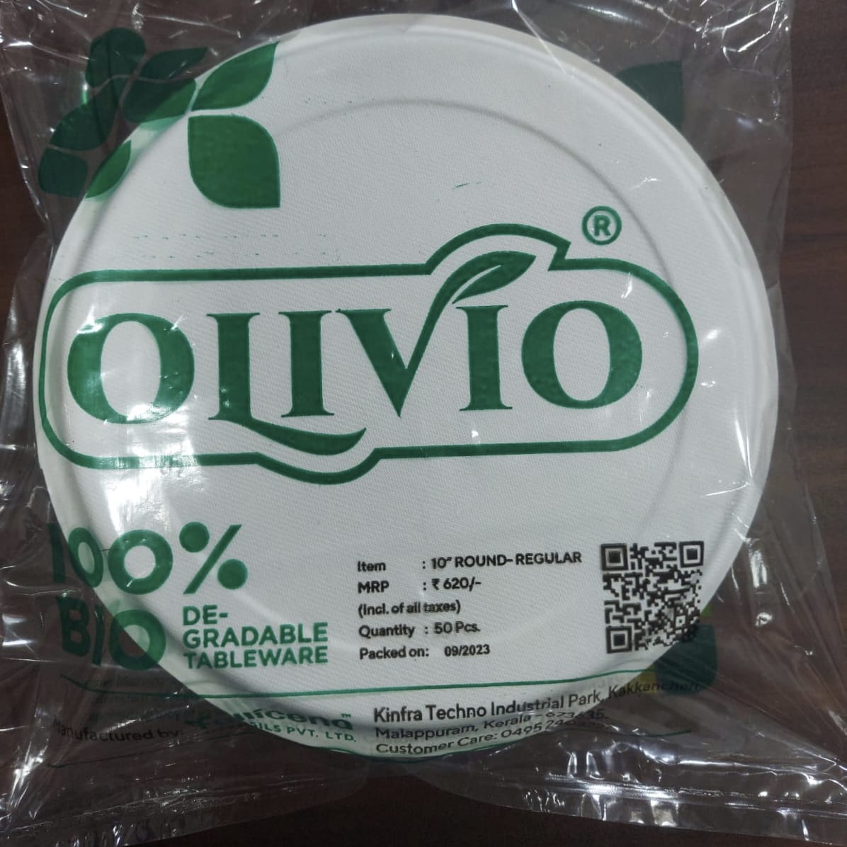 DISPOSABLES - OLIVIO BIO DEGRADABLE TABLEWARE  10'' ROUND REGULAR 50 Pcs