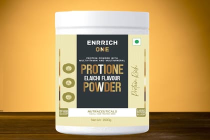 ENRRICH ONE PROTIONE POWDER ELAICHI FLAVOUR, PROTEIN POWDER WITH MULTIVITAMINS AND MULTIMINERALS 200GM