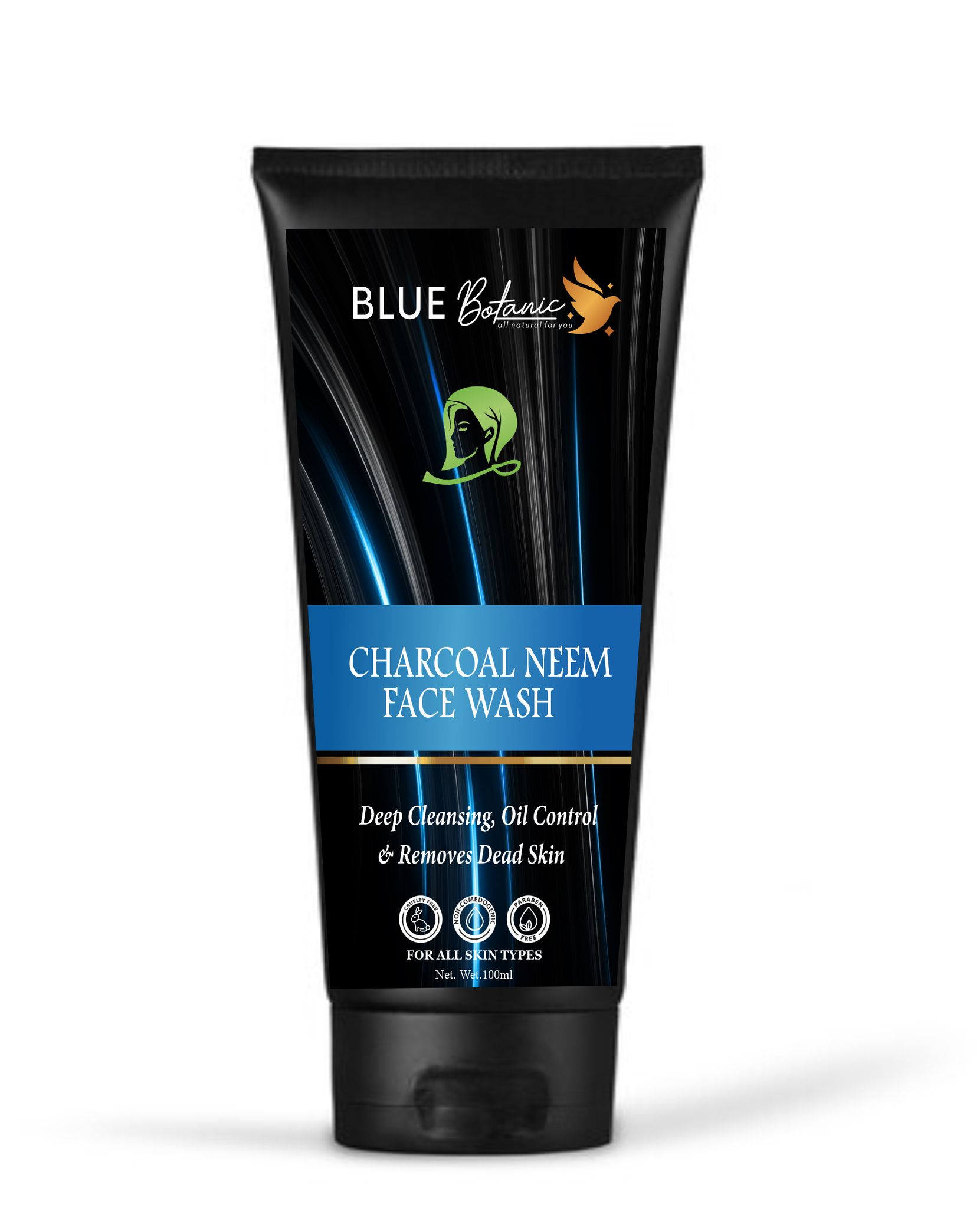 BLUE BOTANIC CHARCOAL NEEM FACEWASH , DEEP CLEANSING ,OIL CONTROL & REMOVES DEAD SKIN ,100ML. (PACK OF 2*100ML.)