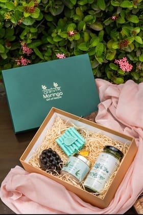 Daivik Moringa Assorted Surprise Birthday Special Occasion Gift Hamper Pack Of 2 Face And Body Bars With Goodness Of Moringa With Aloe moringa gel and Miracle Moringa Powder In Our Signature Gift Box