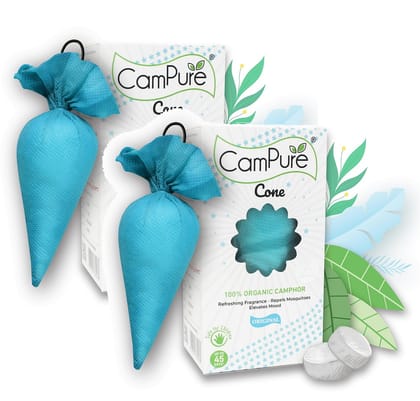 Camphor Cone (Original) Pack Of 2 - Room, Car and Air Freshener & Mosquito Repellent | Kapur Cone | CamPure Cone | Original cone