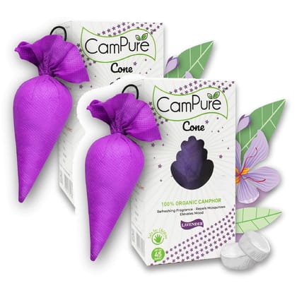 Camphor Cone (Lavender) Pack Of 2 - Room, Car and Air Freshener & Mosquito Repellent | Kapur Cone | CamPure Cone | Lavender cone