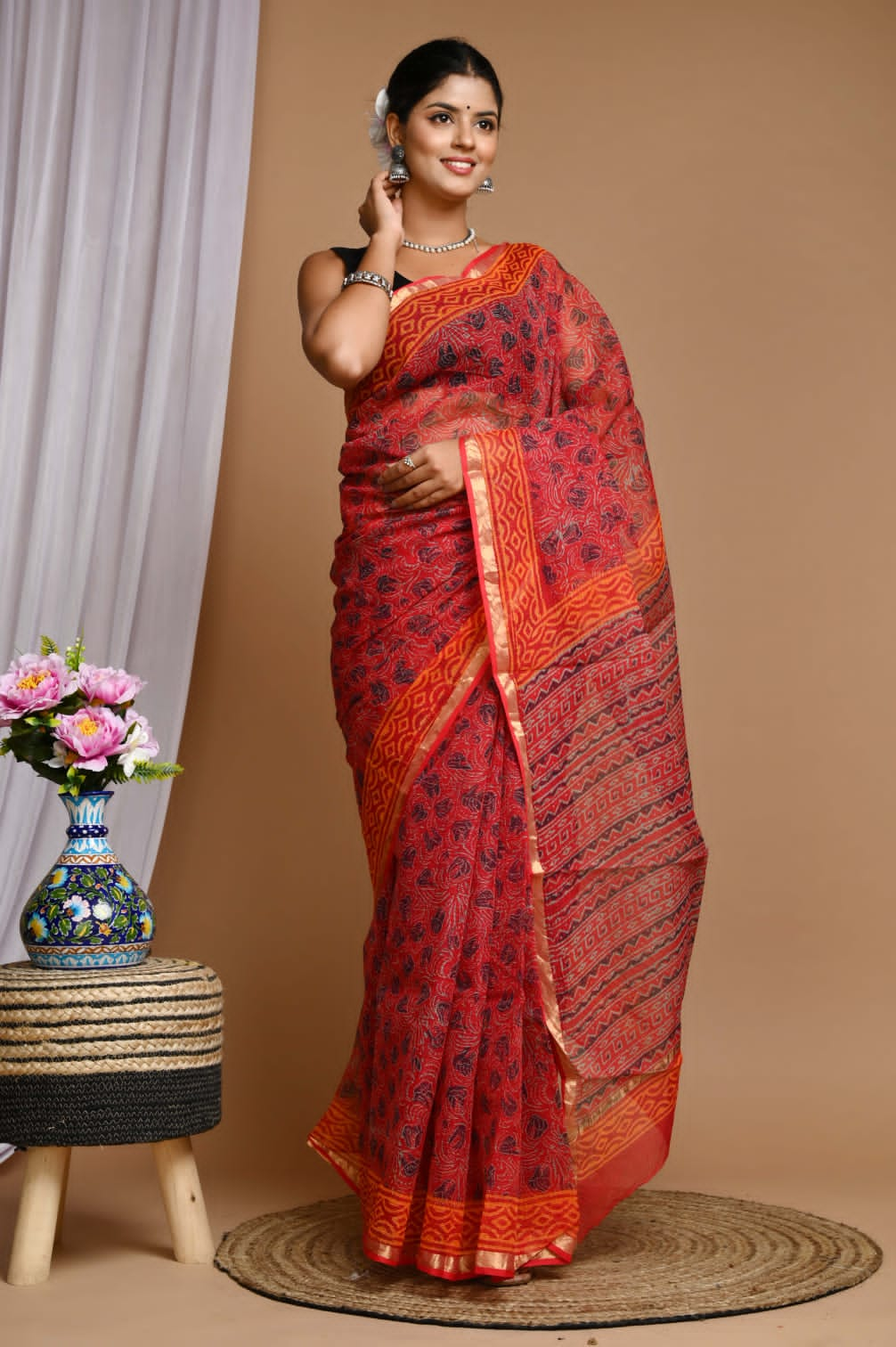 HANBLOCK PRINTED KOTA DORIYA SAREE