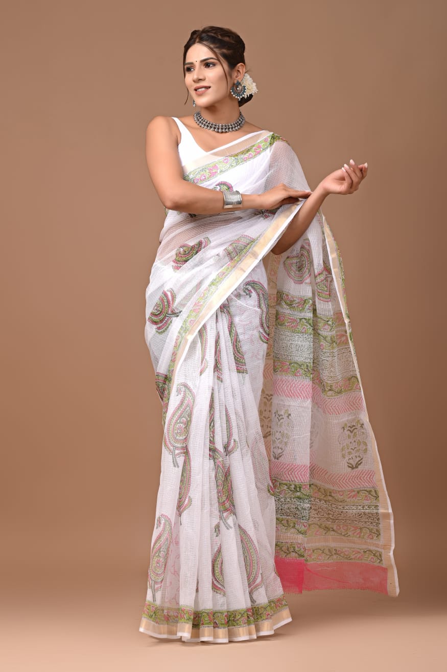 HANBLOCK PRINTED KOTA DORIYA SAREE