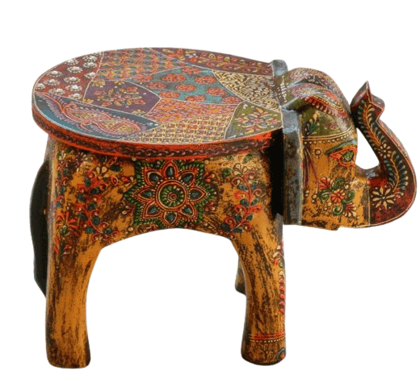 Shri Karni Handicrafts Wood Decorative Rajastani Hand Painted Elephant Stool Home Decorative Items in Living Room, Bedroom | Showpiece Gifts