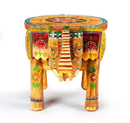 Shri Karni Handicrafts Wood Decorative Rajastani Hand Painted Elephant Stool Home Decorative Items in Living Room, Bedroom | Showpiece Gifts