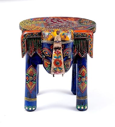 Shri Karni Handicrafts Wood Decorative Rajastani Hand Painted Elephant Stool Home Decorative Items in Living Room, Bedroom | Showpiece Gifts