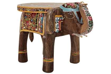 Shri Karni Handicrafts Wood Decorative Rajastani Hand Painted Elephant Stool Home Decorative Items in Living Room, Bedroom | Showpiece Gifts