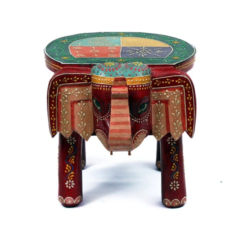 Shri Karni Handicrafts Wood Decorative Rajastani Hand Painted Elephant Stool Home Decorative Items in Living Room, Bedroom | Showpiece Gifts