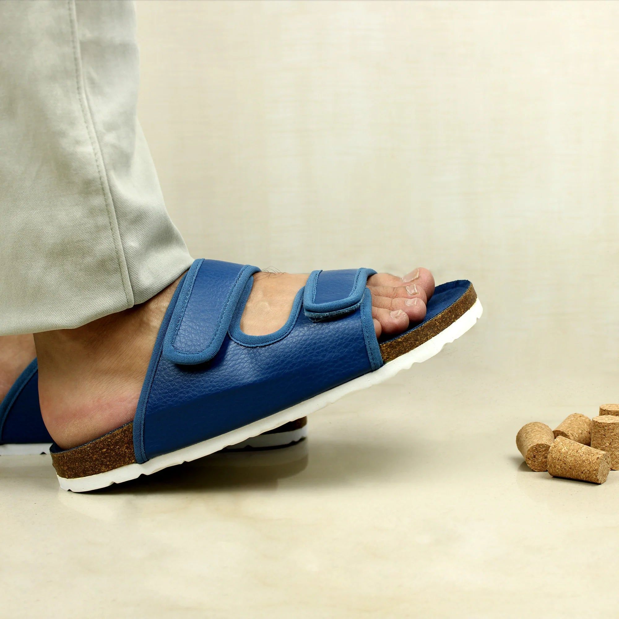 Parallel Wavy Navy Cork Sandals (Men)