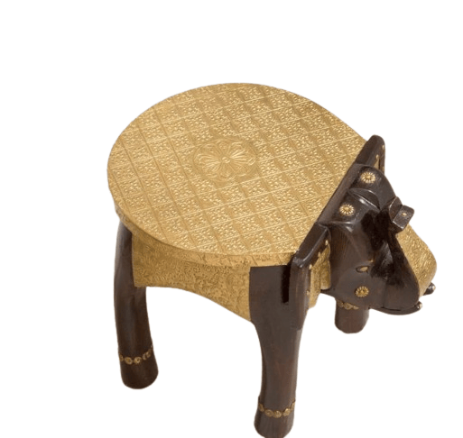 Shri Karni Handicrafts Wood Brass Decorative Rajastani Hand Polished Elephant Stool Home Decorative Items in Living Room, Bedroom | Showpiece Gifts