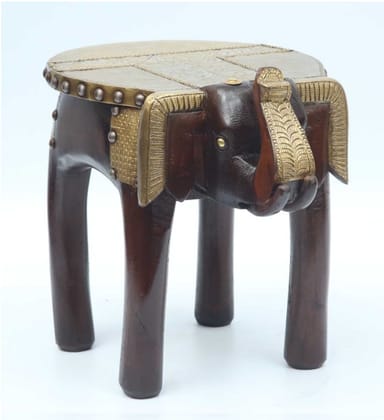 Shri Karni Handicrafts Wood Brass Decorative Rajastani Hand Polished Elephant Stool Home Decorative Items in Living Room, Bedroom | Showpiece Gifts