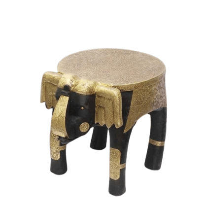 Shri Karni Handicrafts Wood Brass Decorative Rajastani Hand Polished Elephant Stool Home Decorative Items in Living Room, Bedroom | Showpiece Gifts