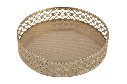 Metal Round Serving Decorative Tray for Center Table and Home Decor (Gold) (22 x 22 x 5 Cm)