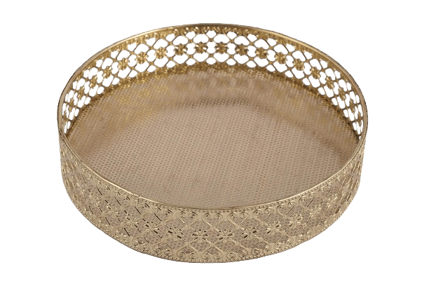 Metal Round Serving Decorative Tray for Center Table and Home Decor (Gold) (22 x 22 x 5 Cm)