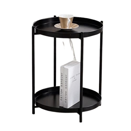 Metal Side Table 2 Tier Round Accent Coffee Table Sofa Side Table Waterproof Indoor Outdoor Table Removable Tray Table for Living...