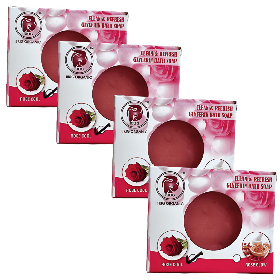 Brig Rose Cool Soap (4X100gm.) Bathing Natural | Glycerin Organic |  Brightening, Refreshing | Face, Body | Combo Set | Suitable For All Skin