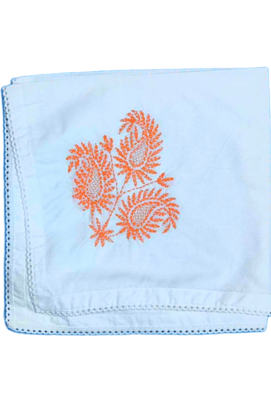 ChikanKari | Dining Napkin Ensemble | Mix Design | Mix colour | Fabric Colour White | Embroidery Colour Brown Orange Yellow