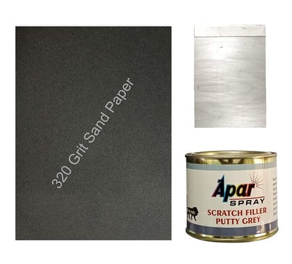 Scratch filler putty Grey 200 gms 1 putty knife and 320 Grit sandpaper to Fill scratches and dent on car bike etc.