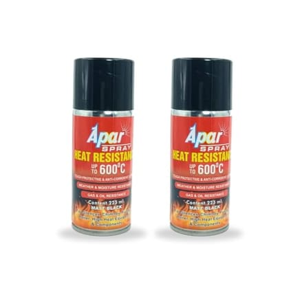 APARSPRAY Heat Resistant Matt Black 600°C Spray Paint 225 ml (Pack of 2pcs) For High Heat Surface Like silencer, boiler,chimneys etc.