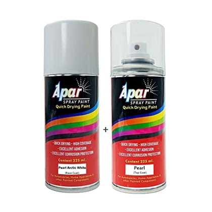 APARSPRAY Automotive Spray Paint Pearl Arctic White- Base Coat (RC Colour Name) + PC Compatible for Maruti Cars -225 ml (Pack of 2-Pcs)