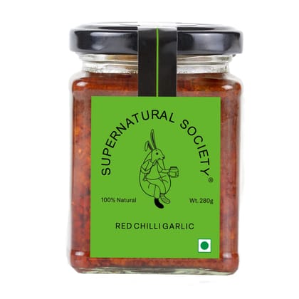 Supernatural Society - Red Chilli Garlic Chutney 280g | Mirch Lahsun Chatni | Hand Made Spicy Sauce | 100% Natural Fiery Flavor with Health Perks