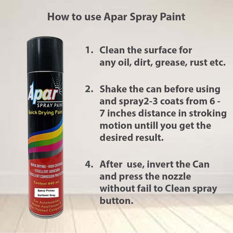 APARSPRAY  Spray paint Epoxy Primer Surfacer Grey -440 ml, High Rust Protection/For Car, Bike,Scooty, Cycle, Metal Furnitures and industrial parts