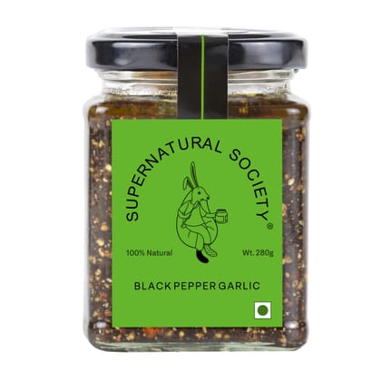 Supernatural Society - Black Pepper Garlic Sauce - 280g | Cook, Dip, Marinate, Spread | Vegan, Gluten-Free | No MSG | Perfect for Rice, Noodle, Tofu, Paneer, Veggies & Meat