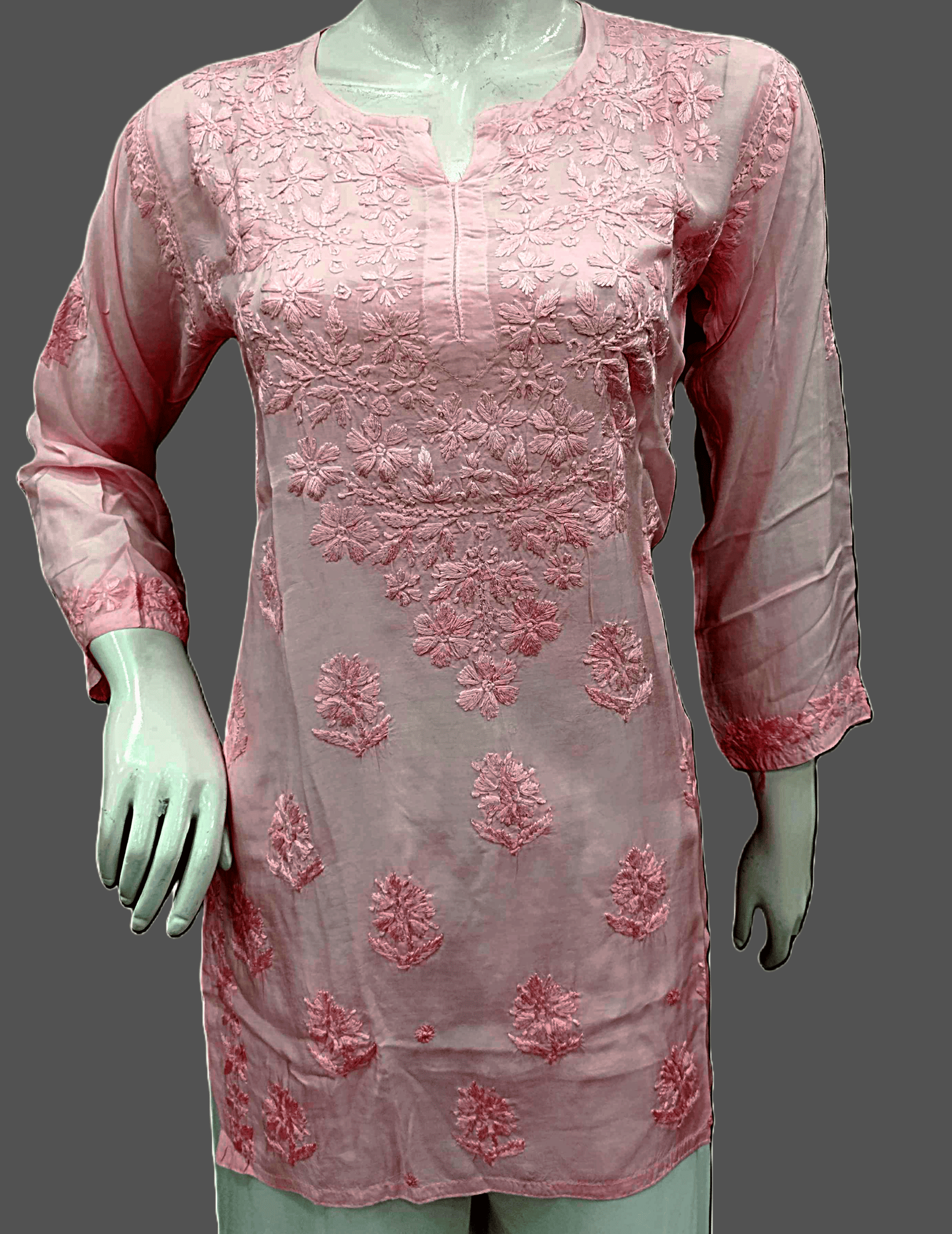 Rose Pink | Gala Booti | Chikankari | Lucknowi | Hand Embroidery | Silk | Short Kurta